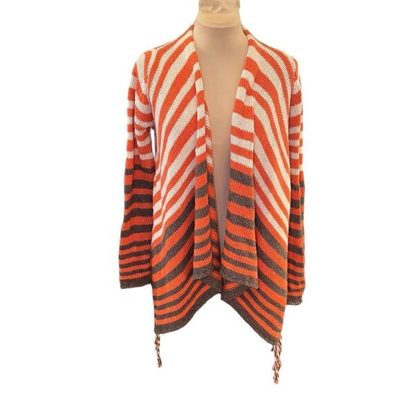 BCBG Maxazria SZ S Wool Blend Stripe Open Fringe Cardigan Boho Western Colorful - Picture 1 of 9